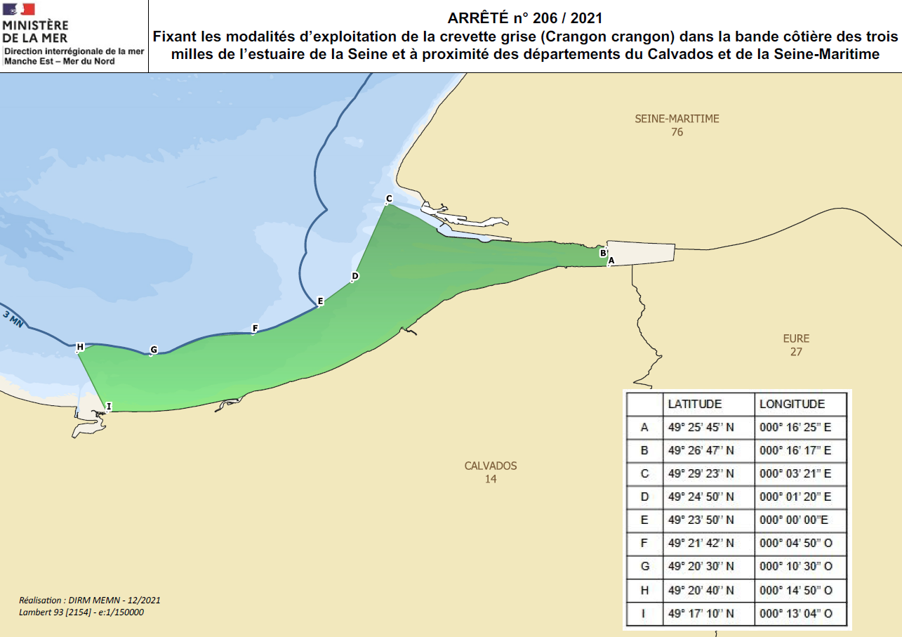 Carte Crevette Grise - Arrêté n°206/2021