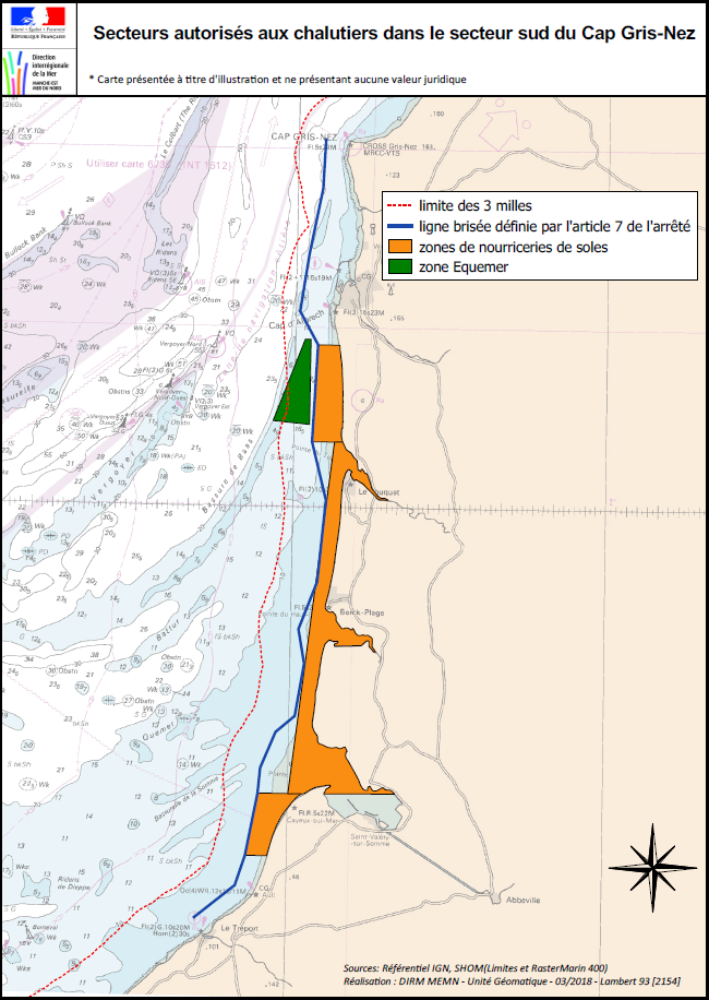 Carte Sud Cap Gris Nez + Zone EQUEMER - Arrêté n°020/2018